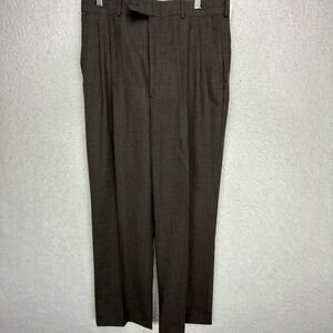 Harmony Justin Mens 32x32 Brown Check 100% Worsted Wool Pleated Dress Pants USA